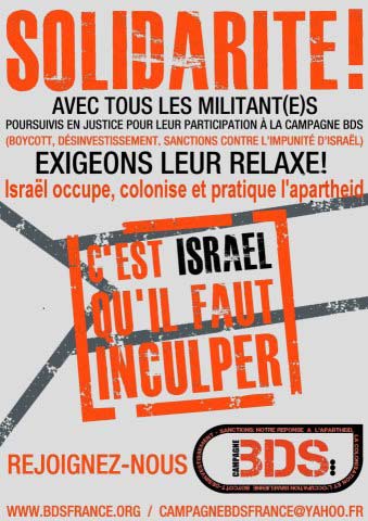 Plus de 150 organisations internationales soutiennent les militants BDS poursuivis en France