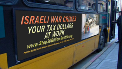 Des encarts 'Crimes de guerre israéliens' sur les autobus de Seattle (Etat de Washington)
