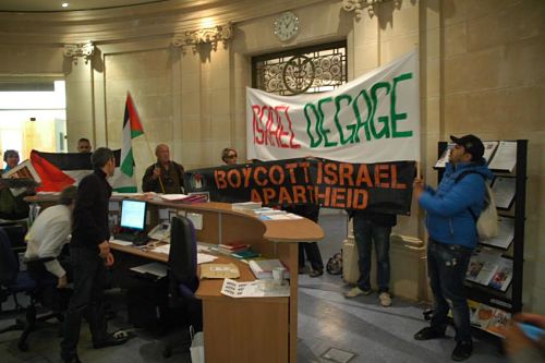 Action du Comité BDS France 34 contre la venue du consul général d'Israël à la CCI Languedoc-Roussillon