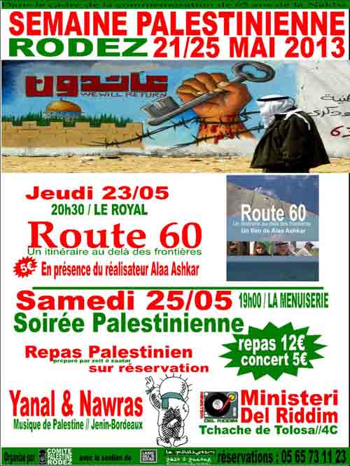 Le Comité Palestine de Rodez organise une semaine palestinienne du 21 au 25 mai 2013