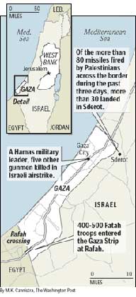 Les troupes du Fatah entrent à Gaza avec l'accord d'Israël. Leur entraînement a eu lieu en Egypte, selon un programme soutenu par les Etats-Unis, pour contrer le Hamas